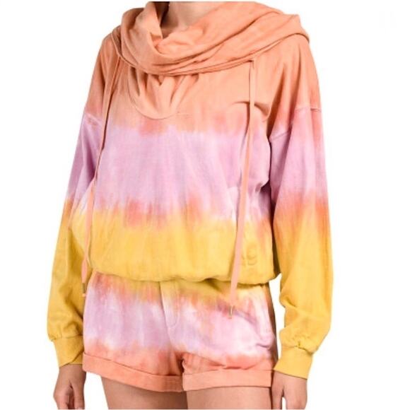 NEW YFB YOUNG FABULOUS BROKE Sunset Pink Tie Dye Stripe Sweatshirt Hoodie XS